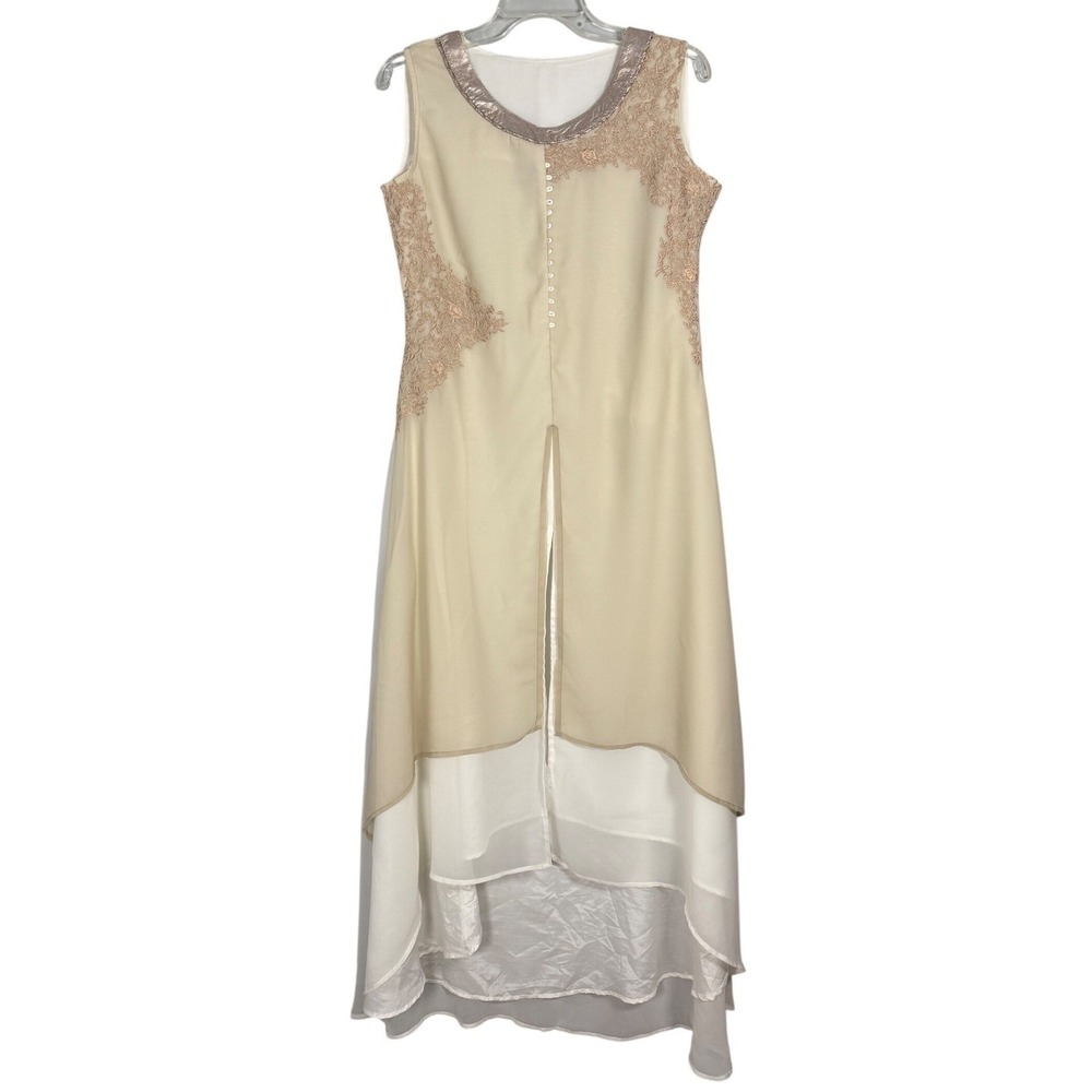 SOCH Indo-Western Kurta Sleeveless High-Low Chiffon Formal Top, Ivory, Size L